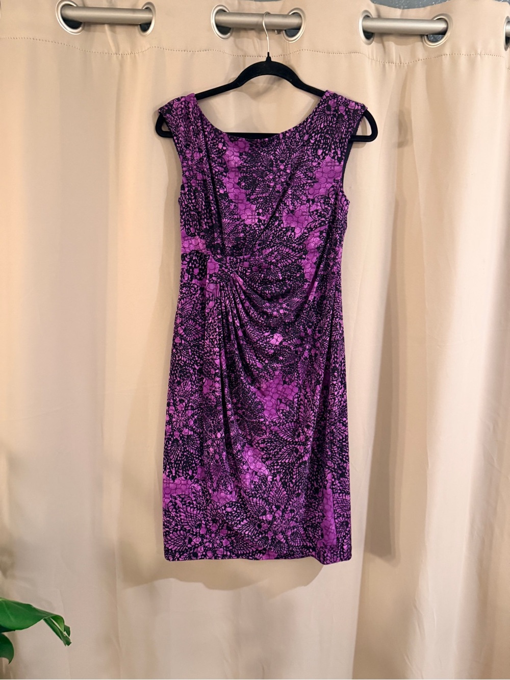 Connected Apparel Purple Printed Sleeveless Sheath Dress